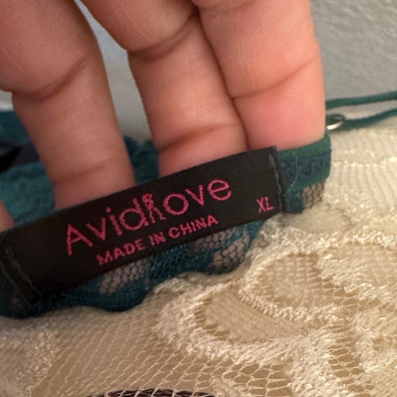 Holiday Green Lace Lingerie with White Fur Trim and Belt - Picture 3 of 4